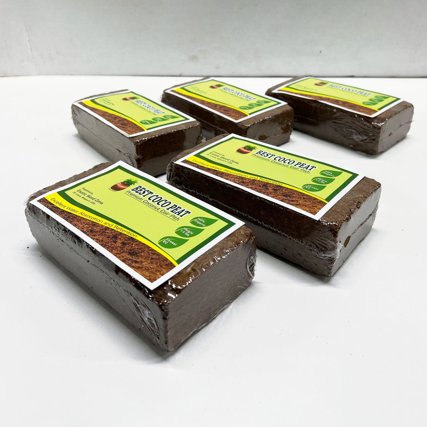 5 Bricks Pack, Best Coco Peat-Premium Coir Pith , 650g/1.4 Lbs, Lowest EC & Ph Value